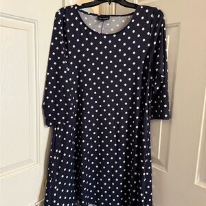 Nina Leonard Blue A-line 3/4 Sleeve Dress